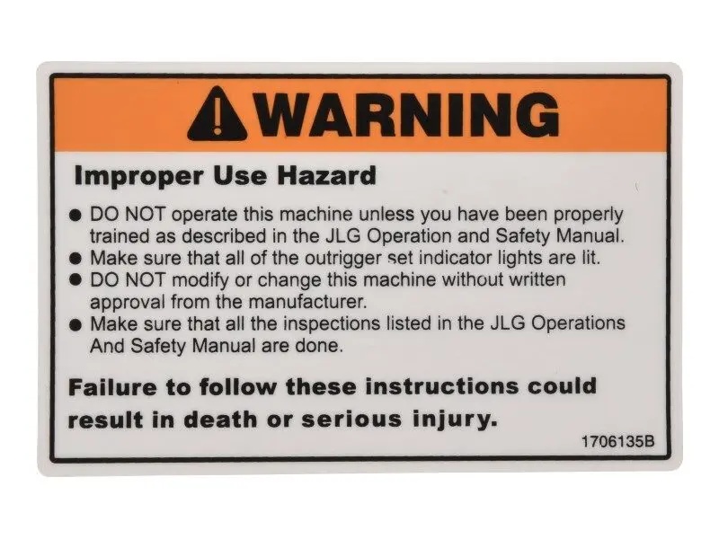 JLG Part # 1706135 | DECAL,WARNING INSPECTION, EA