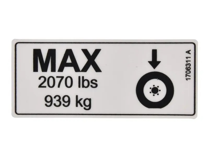 JLG Part # 1706311 | DECAL, TIRE LOAD(2070LB/939KG), EA