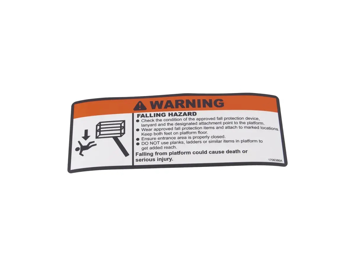 JLG Part # 1706386 | DECAL,FALL HAZARD, EA