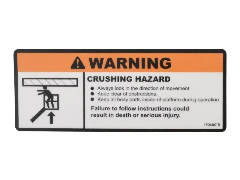 JLG Part # 1706387 | DECAL,CRUSHING PLF, EA