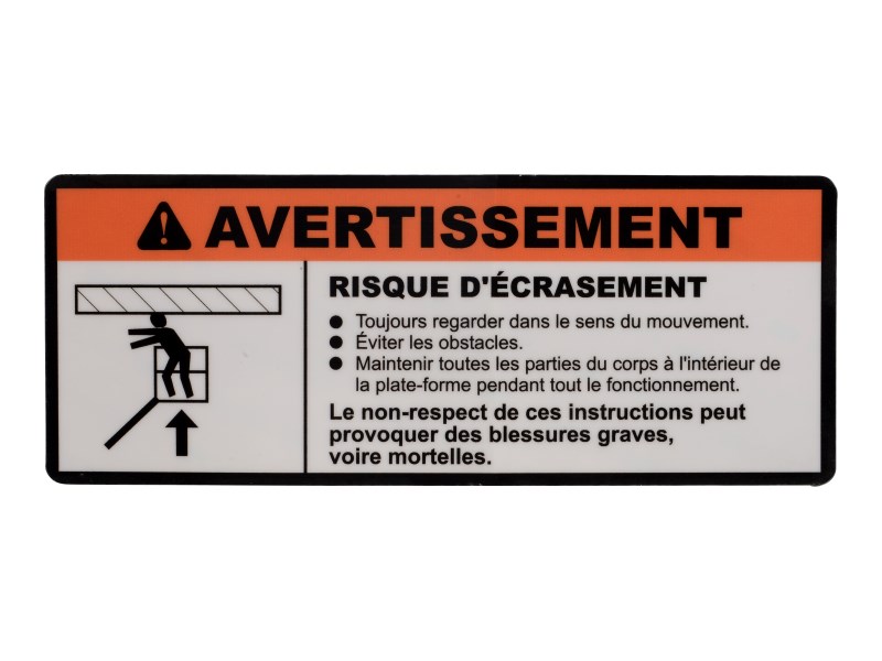 JLG Part # 1706521 | DECAL,CRUSHING ENG/FRE, EA