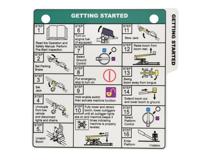 JLG Part # 1706890 | DECAL,GETTING STARTED REF TAG, EA