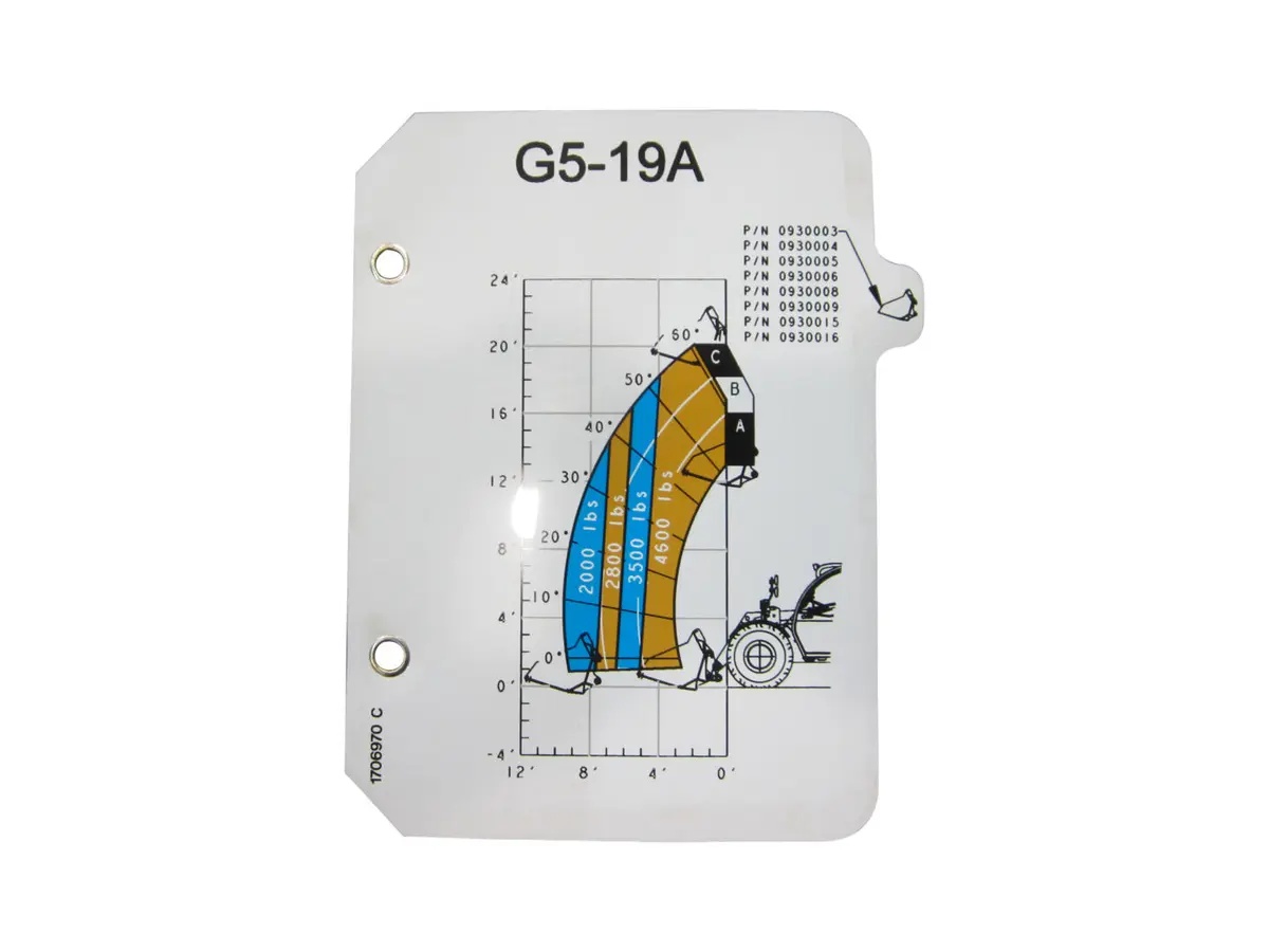 JLG Part # 1706970 | LOAD CHART, G5-19A BUCKET, EA