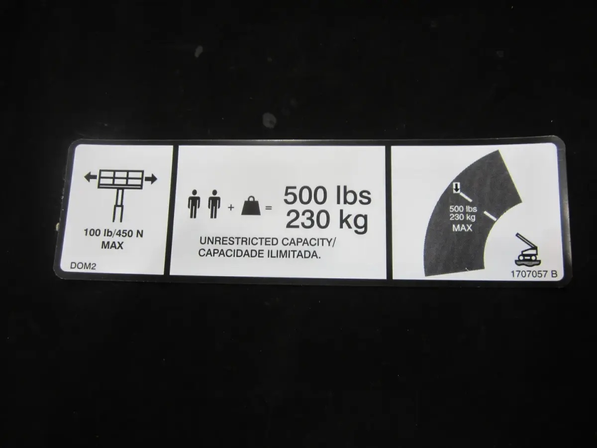 JLG Part # 1707057 | DECAL,500LB CAP. (ENG/POR), EA