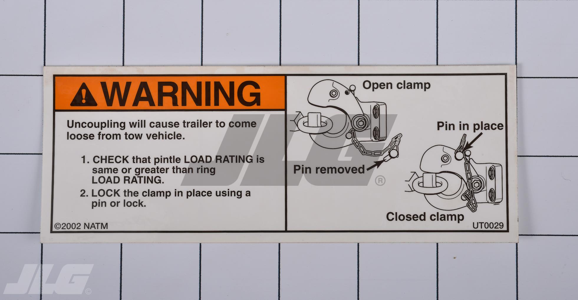 JLG Part # 1707076 | DECAL,COUPLER (UT0029), EA