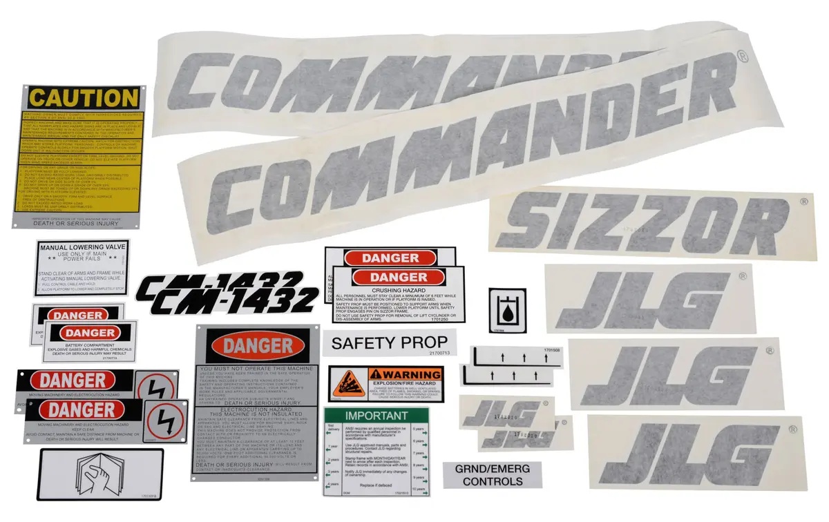 JLG Part # 2900843 | DECAL,KIT CM1432 DOM BLK, EA