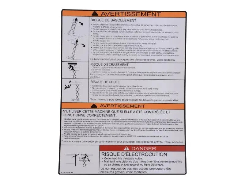 JLG Part # 3252098 | NAMEPLATE, DANGER/WARNING (CSA, EA