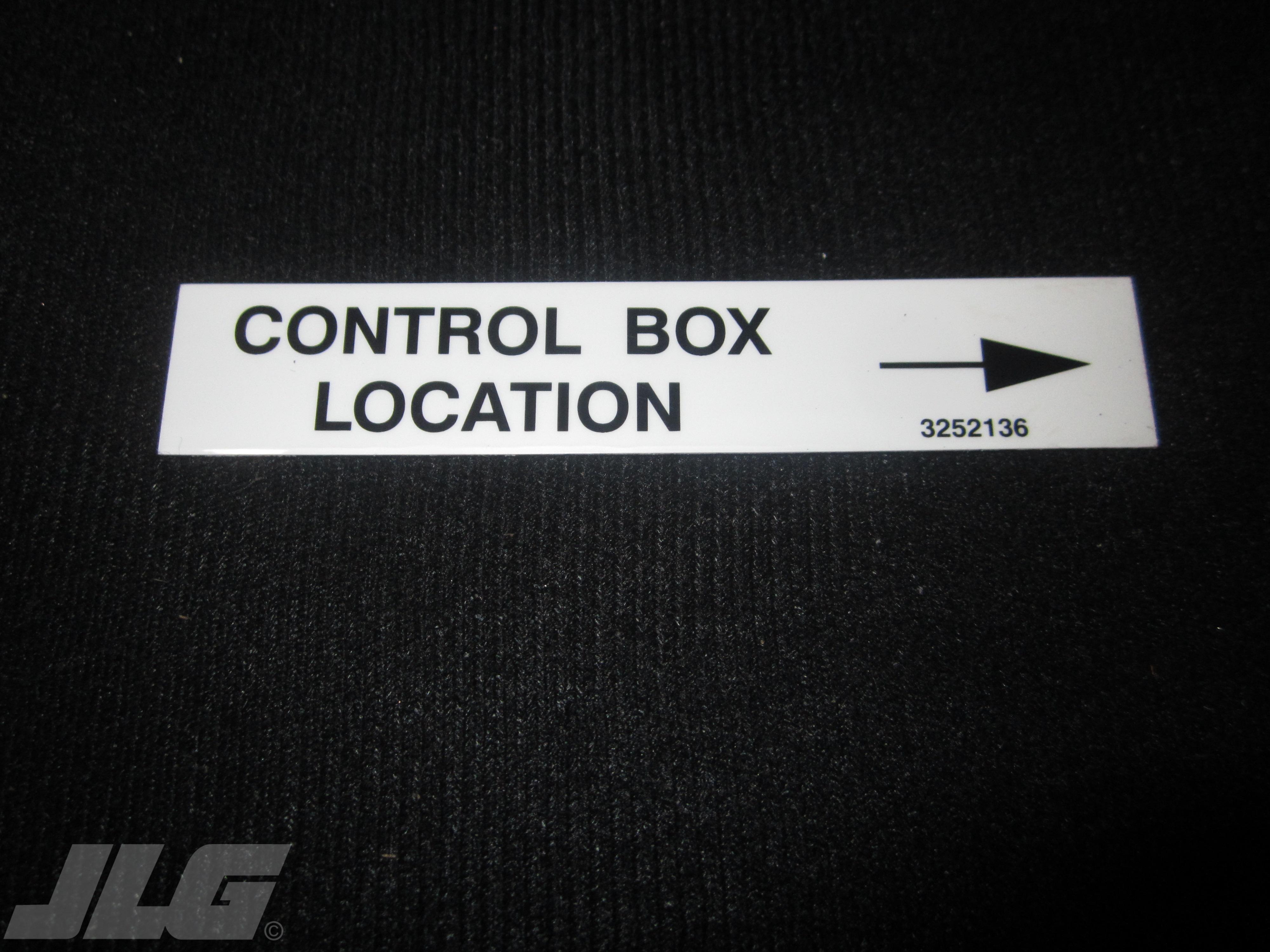 JLG Part # 3252136 | NAMEPLATE, CONT. BOX LOCATION, EA