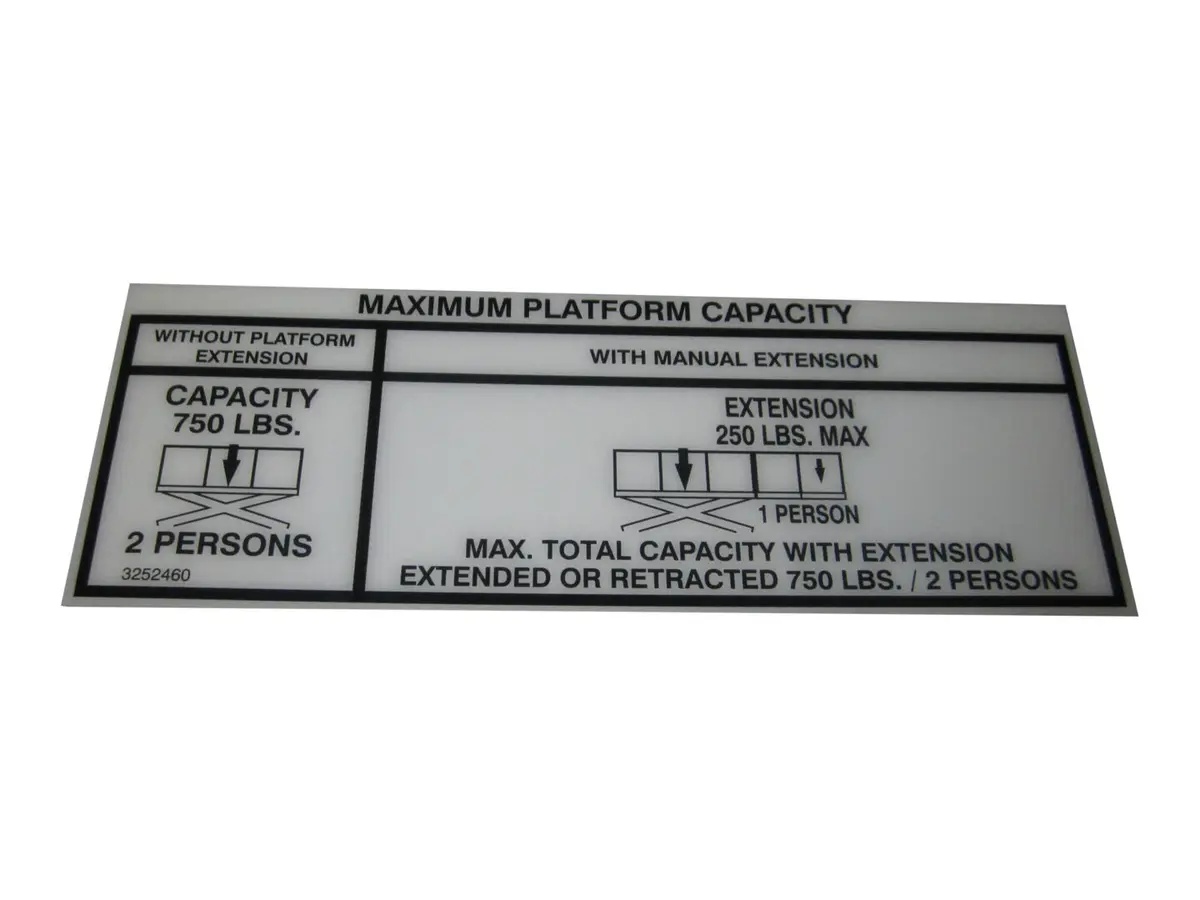 JLG Part # 3252460 | NAMEPLATE, CAP 750#(DOM/CSA), EA