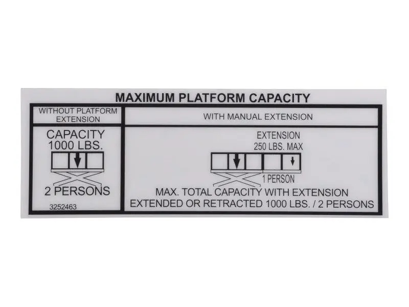 JLG Part # 3252463 | NAMEPLATE,1000# CAP (D/C), EA