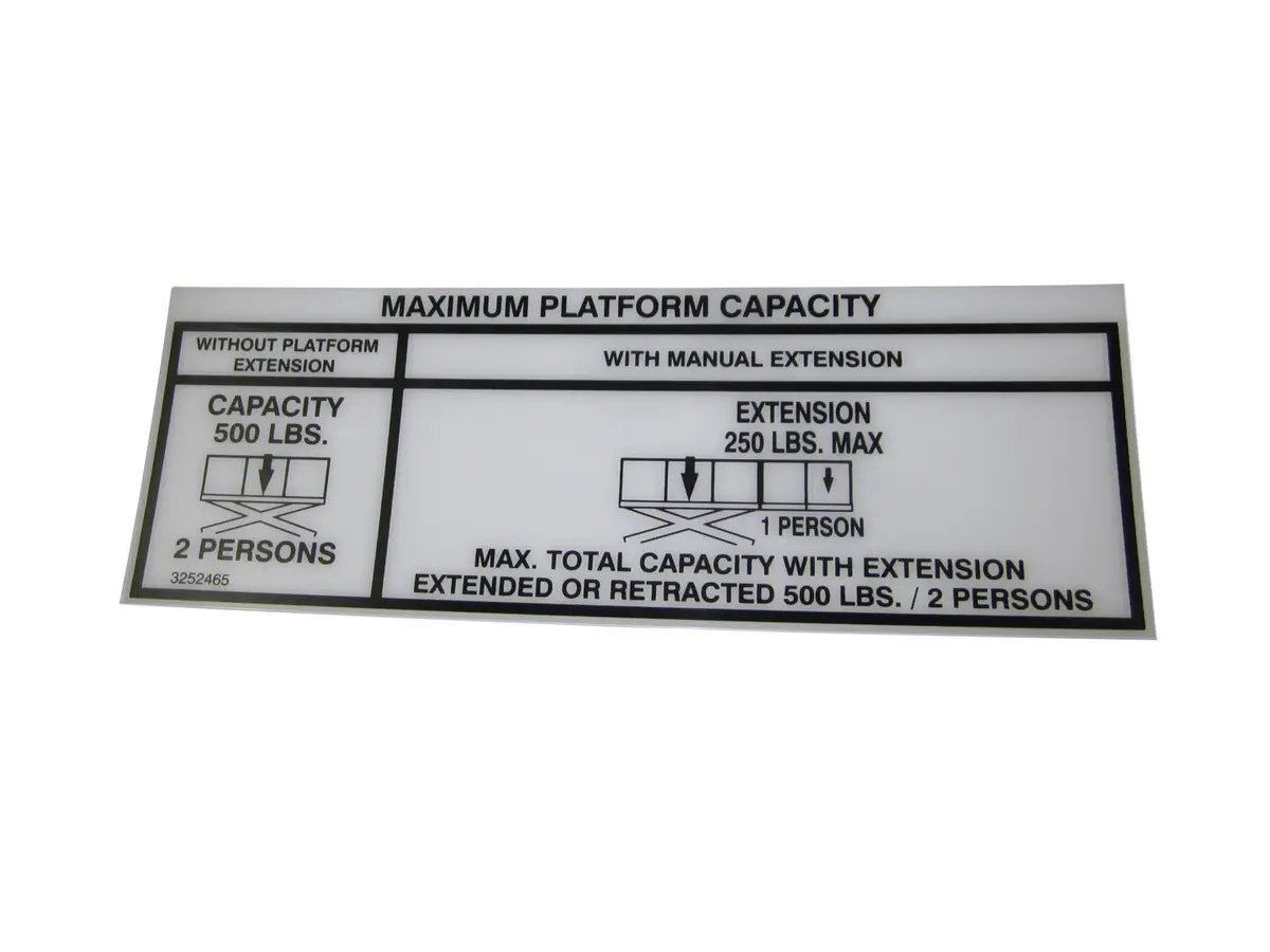JLG Part # 3252465 | NAMEPLATE, CAP 500#(DOM/CSA), EA