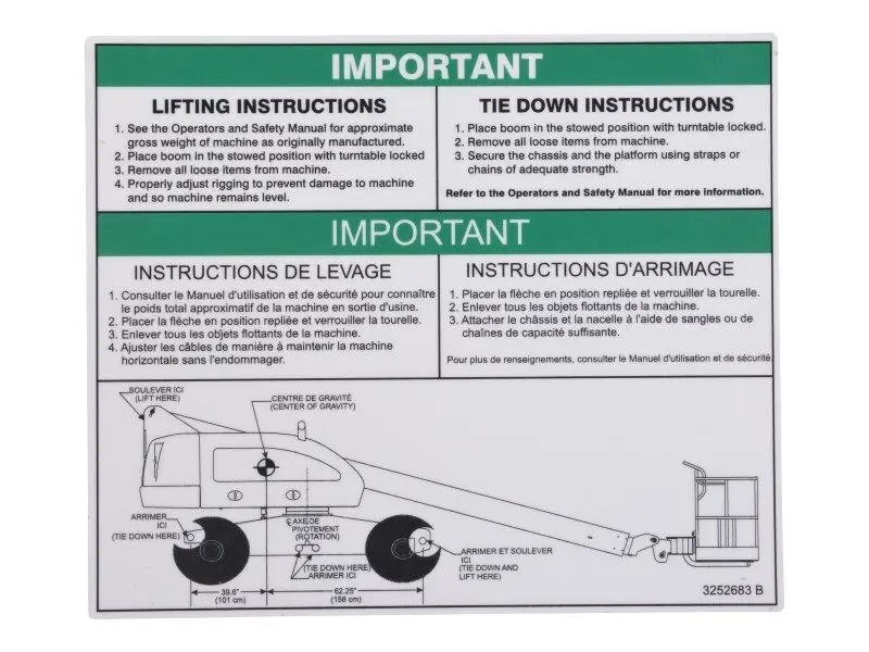 JLG Part # 3252683 | DECAL , LIFT DIAGRAM (ENG/FRE), EA