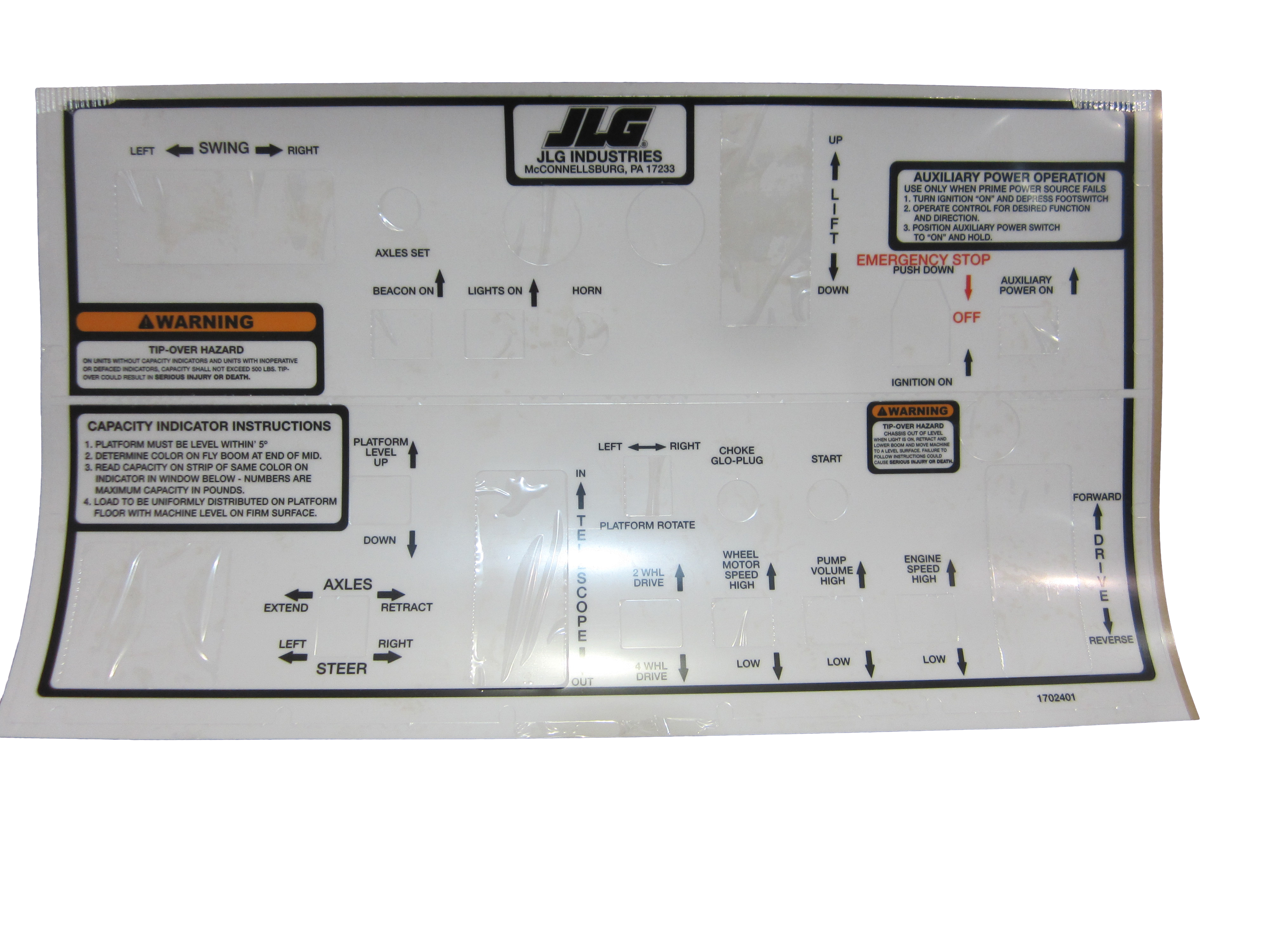 JLG Part # 1702401 | DECAL, CONSOLE BOX, EA