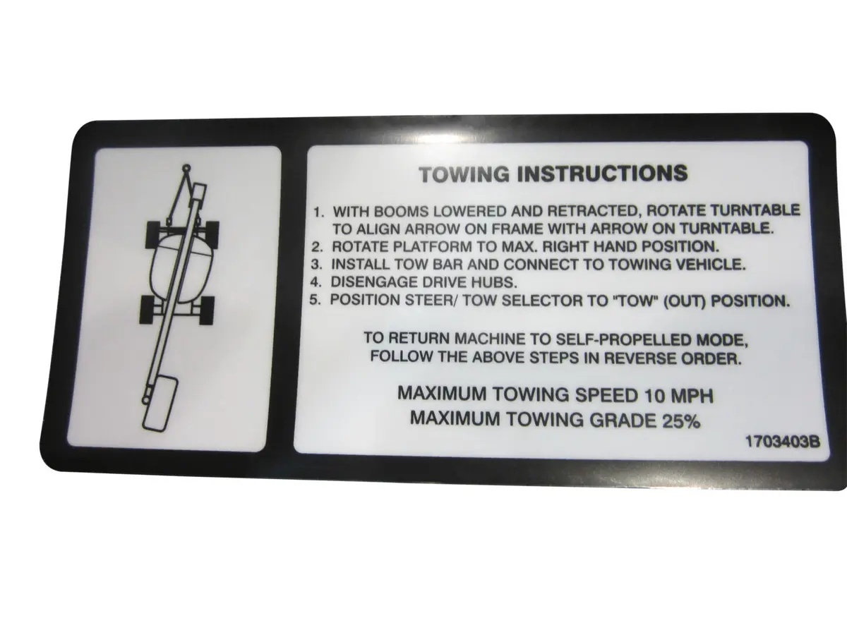 JLG Part # 1703403 | DECAL,TOW INSTR, EA