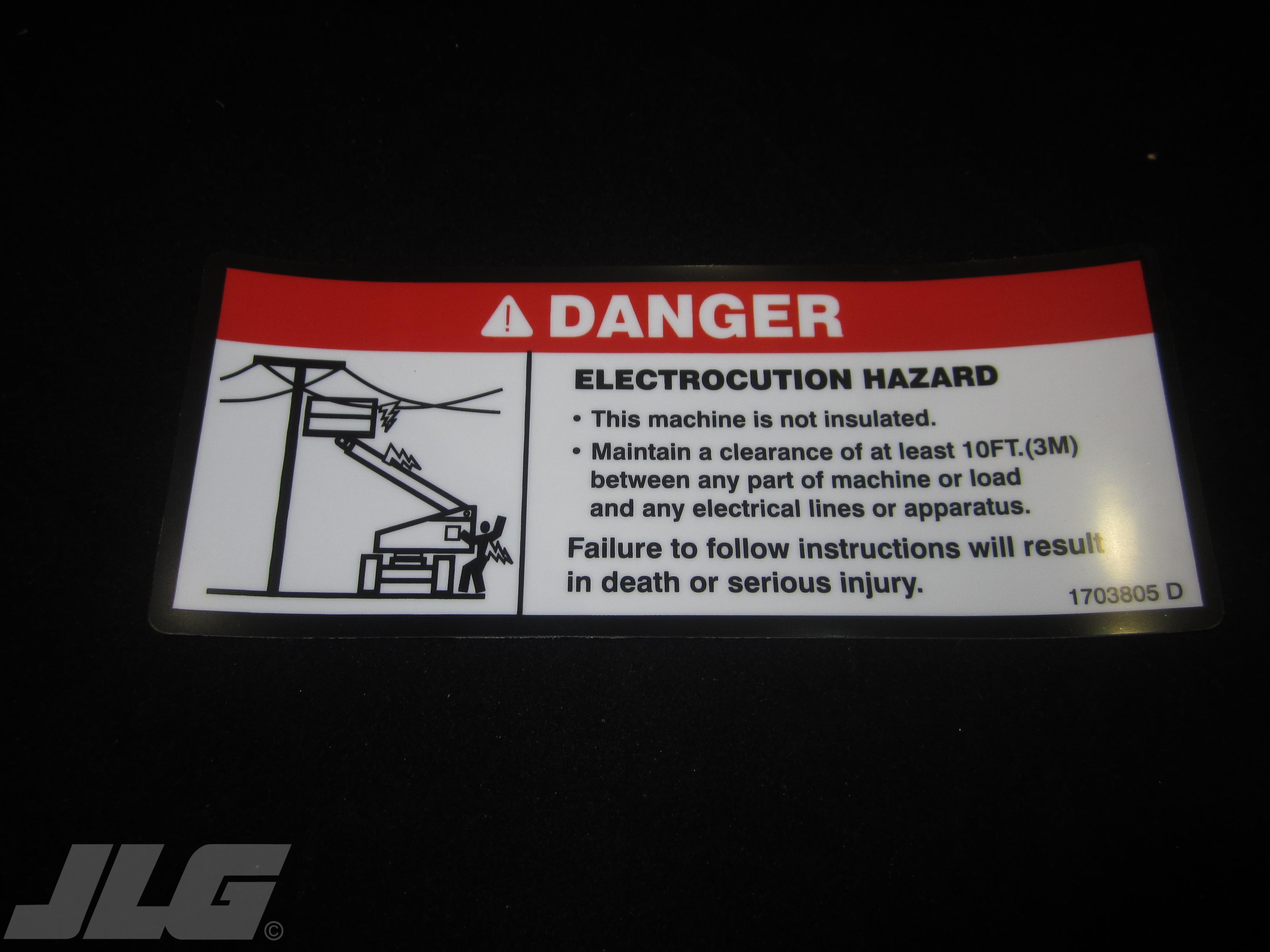 JLG Part # 1703805 - DECAL, DANGER ELECTROCUTION, EA