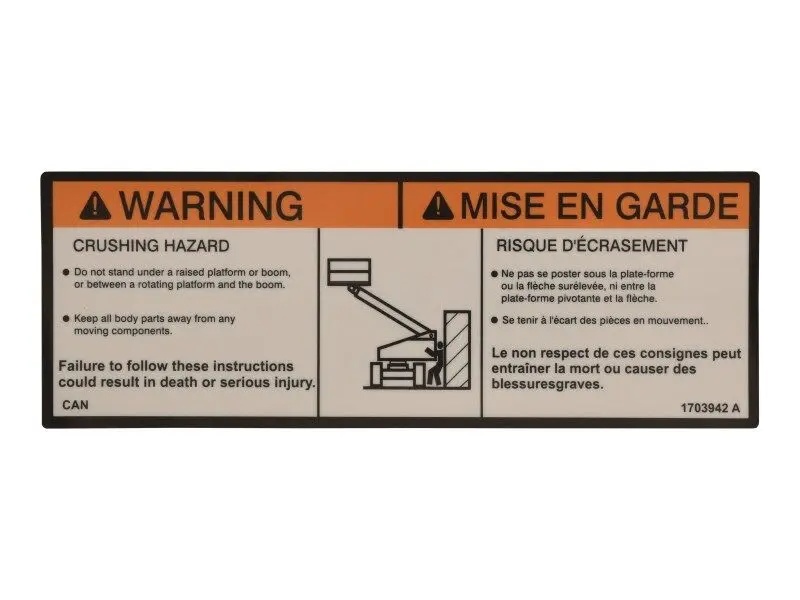 JLG Part # 1703942 | DECAL,WARNING CRUSHING (CAN), EA