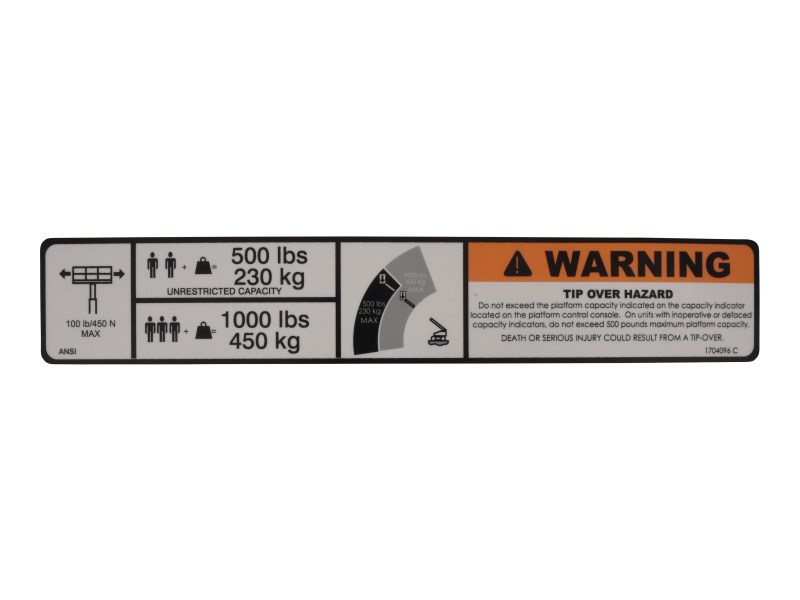 JLG Part # 1704096 | DECAL, DUAL CAP (DOM1), EA