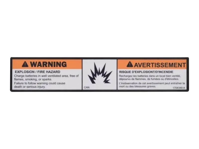 JLG Part # 1704340 | DECAL,WARN BATT VENT (CAN), EA