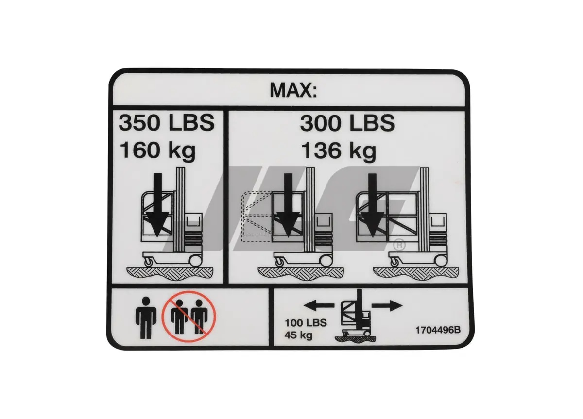 JLG Part # 1704496 | DECAL, CAPACITY (VP20 ANSI), EA