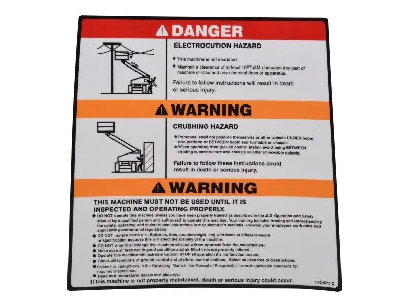 JLG Part # 1704575 | DECAL, WARNING/DANGER MTB, EA