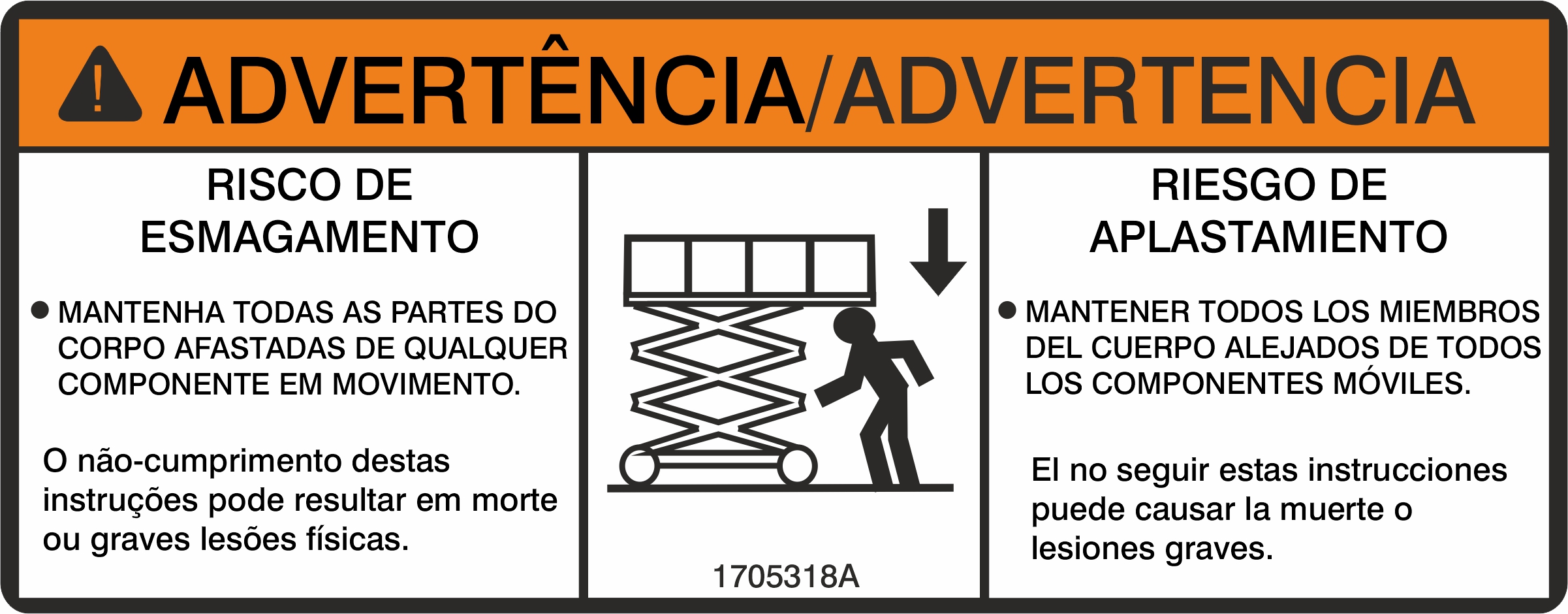 JLG Part # 1705318 | DECAL,WARNING CRUSHING, EA