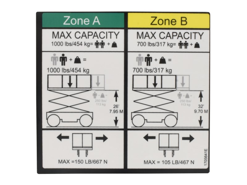JLG Part # 1705941 | DECAL,CAP (500/227,800/360), EA