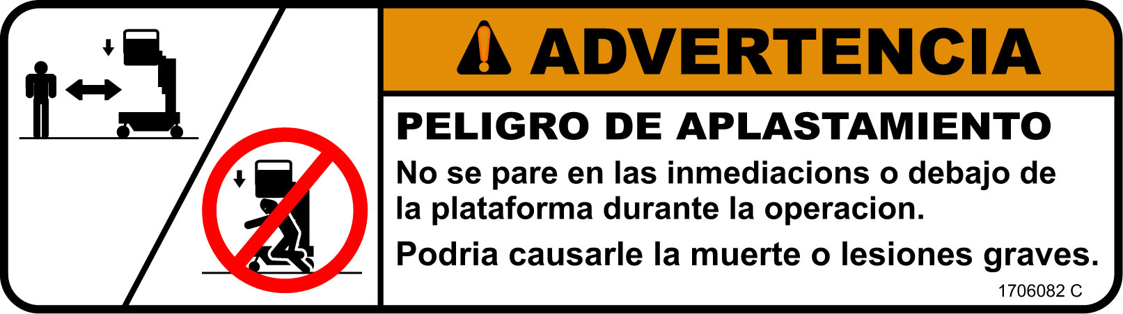 JLG Part # 1706082 | DECAL, CRUSHING HAZARD, EA