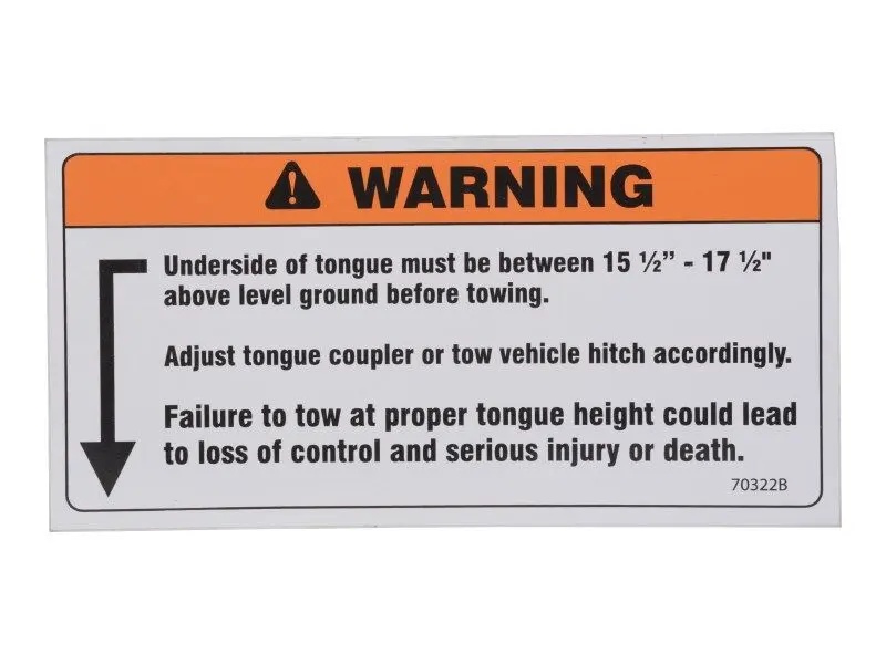 JLG Part # 70322 | DECAL-CAUTION, UNDERSIDE OF TO, EA