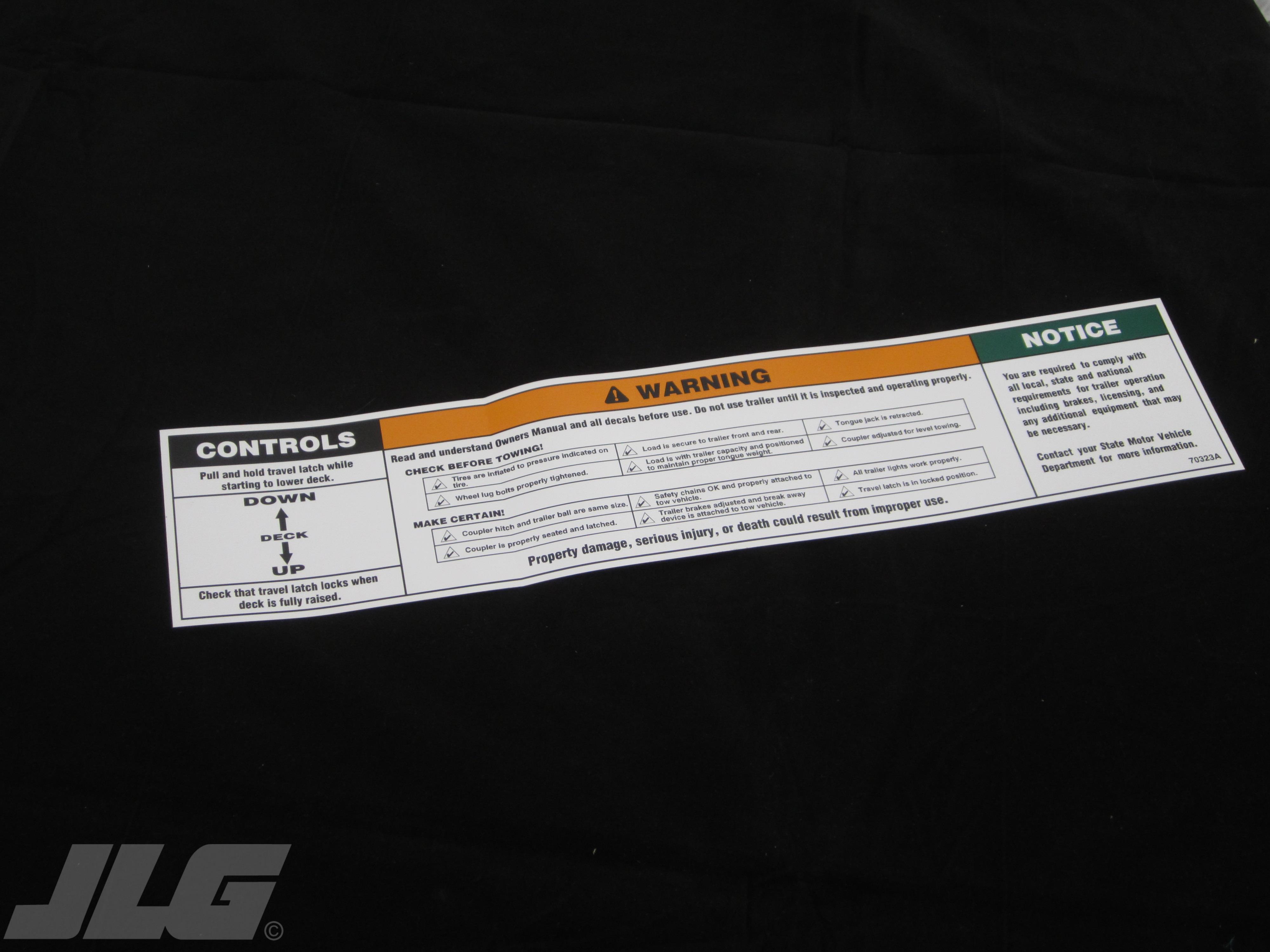 JLG Part # 70323 - DECAL-COMBINATION, EA