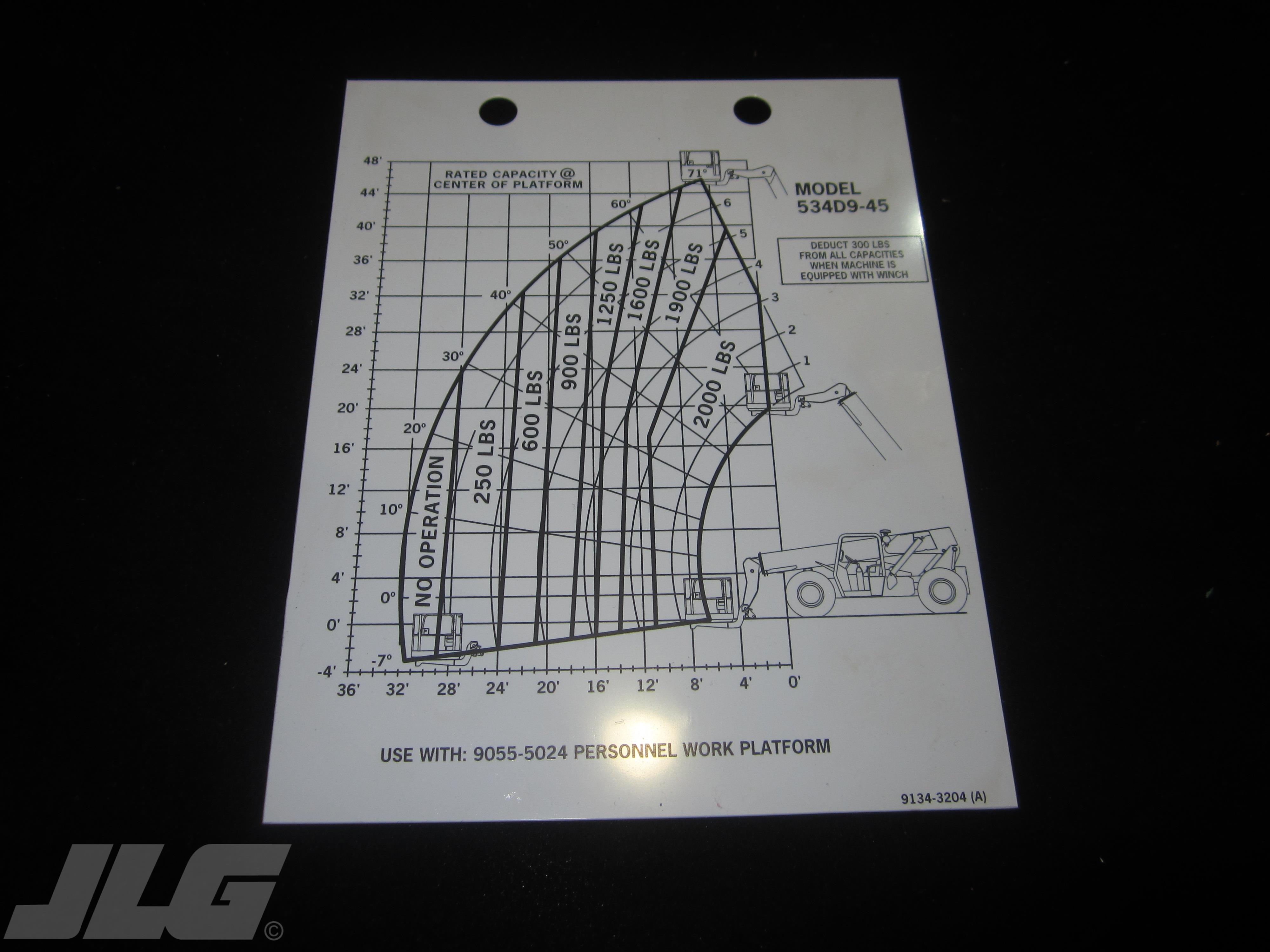 JLG Part # 91343204 - CAPACITY CHART, EA JLG Part # 91343204 - CAPACITY CHART, EA