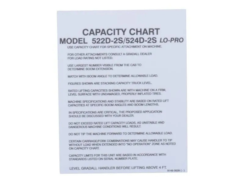 JLG Part # 91483028 | CAPACITY CHART 2S, EA