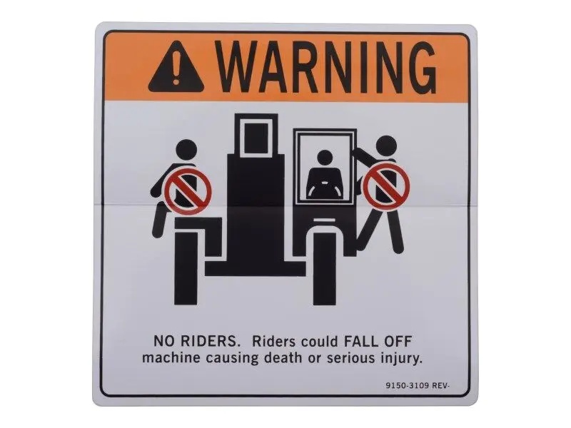 JLG Part # 91503109 | NO RIDERS DECAL, EA