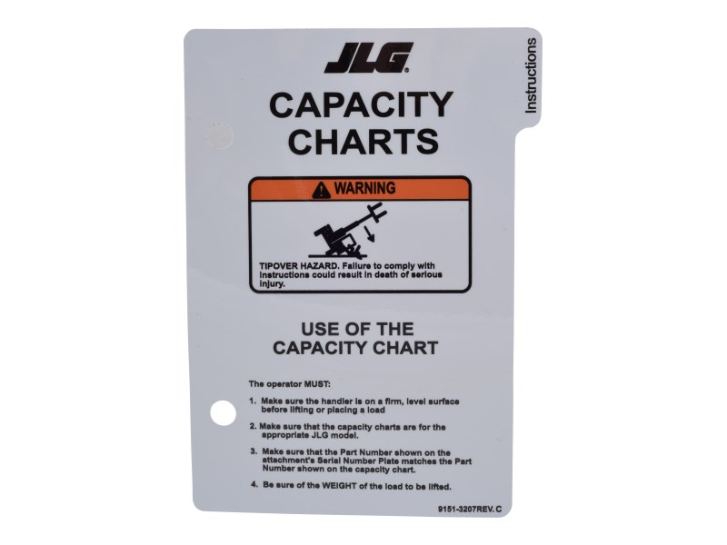 JLG Part # 91513207 | DECAL,CAPACITY LOAD CHART, EA