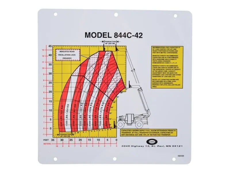 JLG Part # 10238203 | FLIP CARD, MODEL 844C-42 LOAD, EA