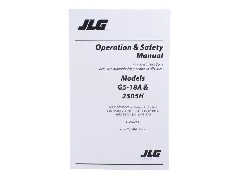 JLG Part # 31200743 | G5-18A,2505 T4I OP & SAFE MAN, EA