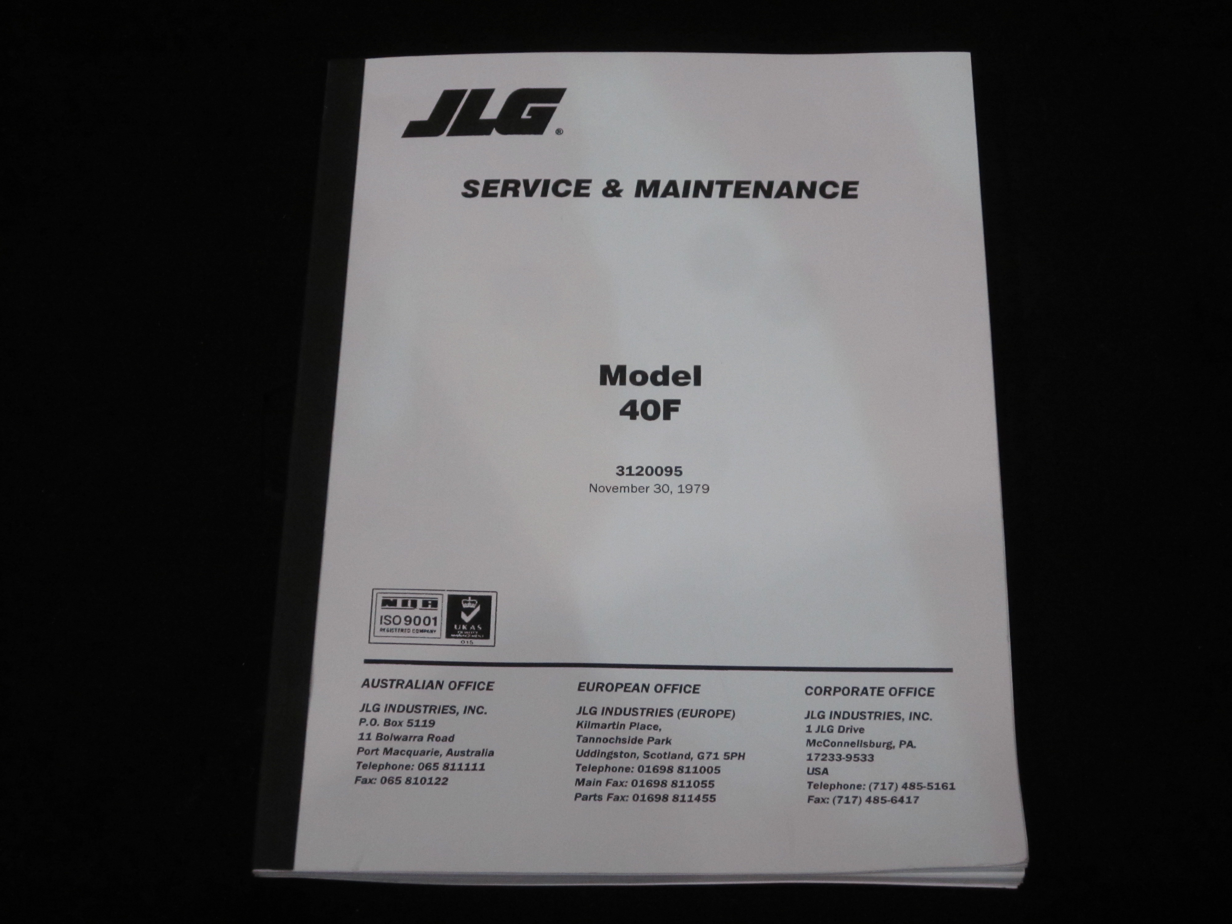 JLG Part # 3120095 | MANUAL, 40F MAINTENANCE, EA