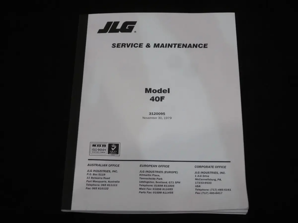 JLG Part # 3120095 | MANUAL, 40F MAINTENANCE, EA