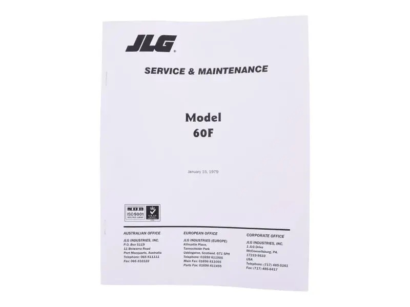 JLG Part # 3120103 | MANUAL 60F MAINTENANCE, EA