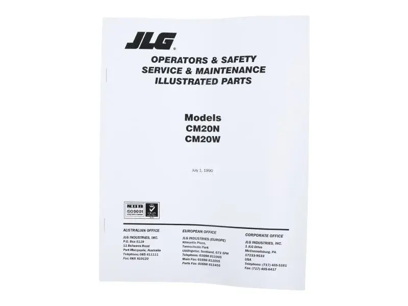 JLG Part # 3120558 | CM20N PARTS MANUAL, EA