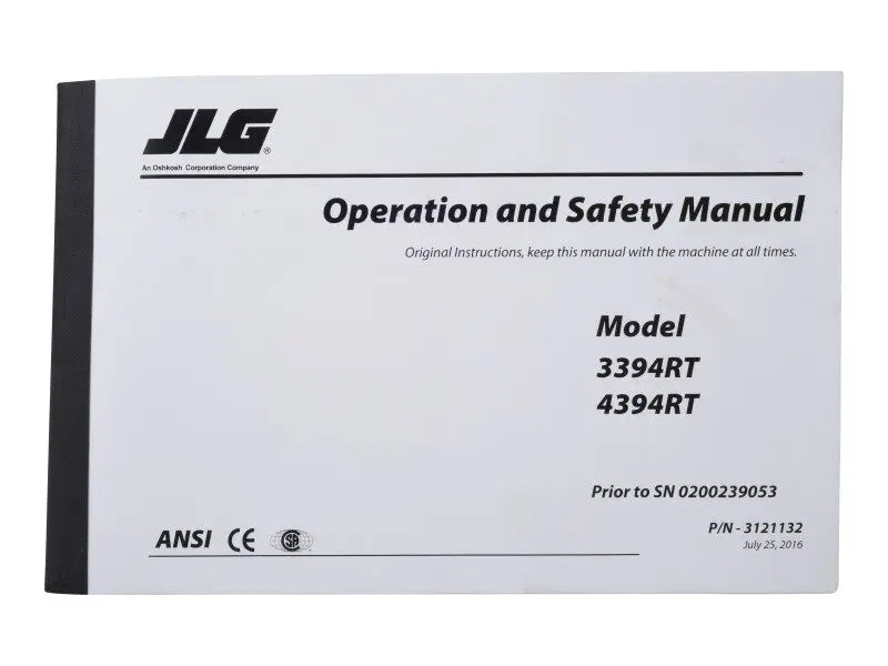 JLG Part # 3121132 | MNL,3394/4394RT OPER <SN239053, EA