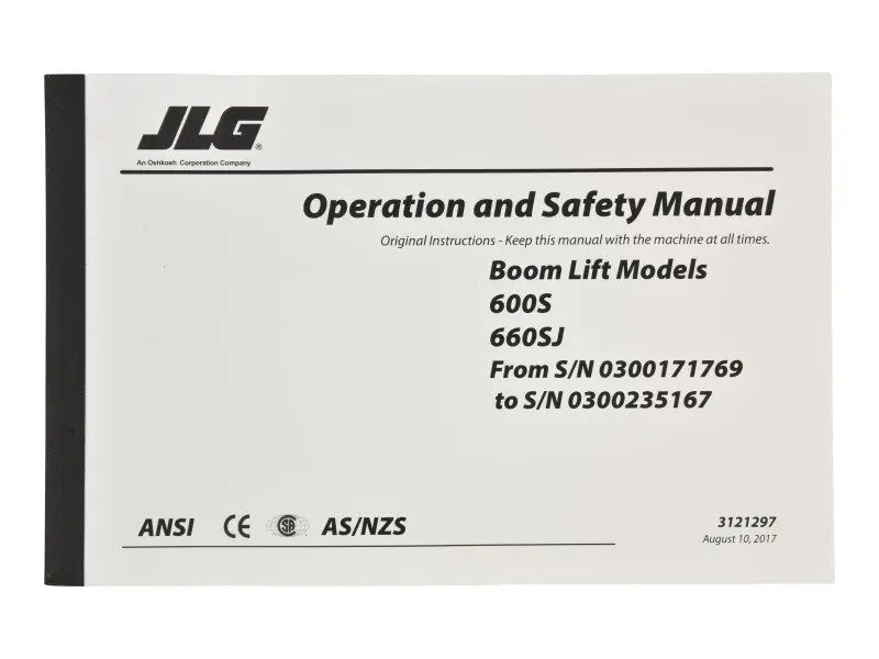 JLG Part # 3121297 | MNL, 600S GBL OPER, EA