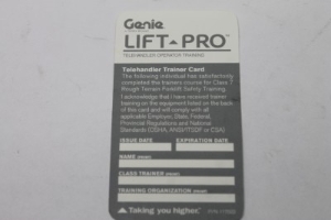 Genie Lift Part # 117522GT - CARD, TELEHANDLER, TRAINER, EA