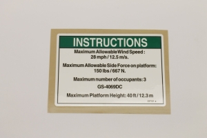 Genie Lift Part # 237121GT - DECAL,NOTICE,MAX CAP GS4069DC, EA