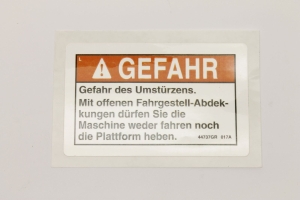 Genie Lift Part # 44737GRGT - DECAL, DANGER, TIP-OVER, TRAYS, EA