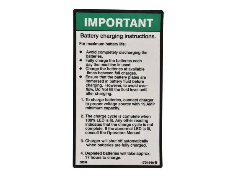 JLG Part # 1704446 | DECAL,CHARGING INSTR, EA