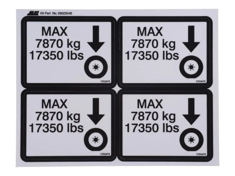 JLG Part # 2902353 | KIT, DECAL MAX TIRE LOAD 800A, EA