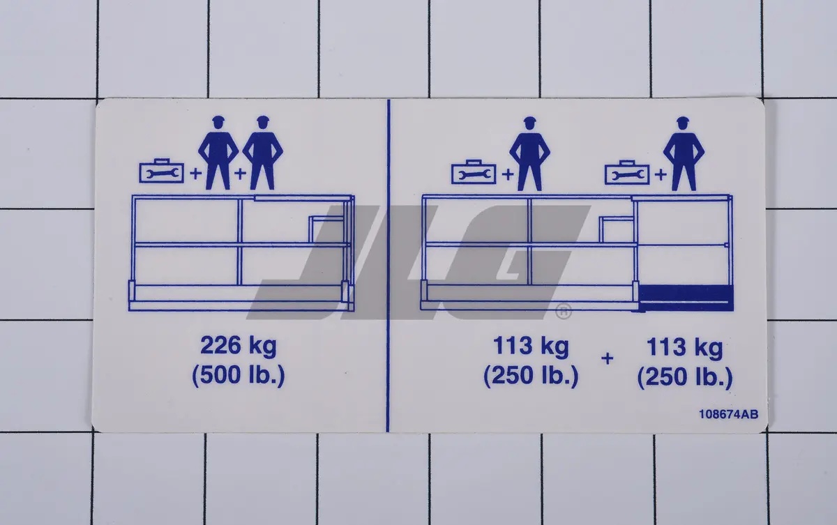 JLG Part # SJ108674 | SJ-PLTFM CAPACITY LABEL, EA