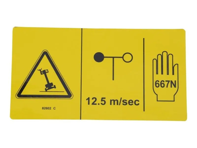 JLG Part # GN82602 | GN-DECAL,DANGER,MAX SIDE FRC, EA