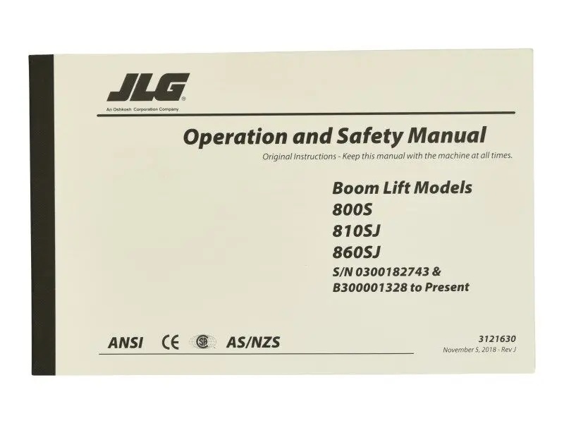 JLG Part # 3121630 | MNL, 800S GBL OPER/SAFETY, EA