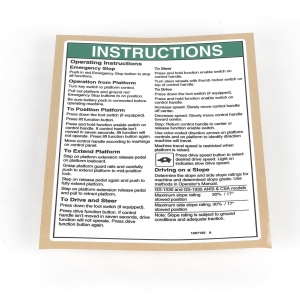 Genie Lift Part # 1257182GT - DECAL, OP INST, PLAT, GS30, ANSI, EA